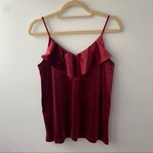 Old Navy Ruby Red Velvet Flounce V-Neck Tank